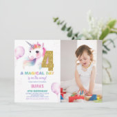 4th Birthday Unicorn誕生日招待状写真 招待状 (スタンド正面)