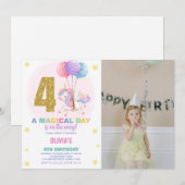 4th Birthday Unicorn誕生日招待状写真 招待状 (正面/裏面)