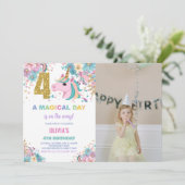 4th Birthday Unicorn誕生日招待状写真 招待状 (スタンド正面)