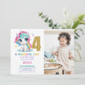 4th Birthday Unicorn誕生日招待状写真 招待状 (スタンド正面)
