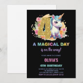 4th Birthday Unicorn誕生日招待状 招待状 (正面/裏面)