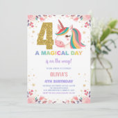 4th Birthday Unicorn誕生日招待状 招待状 (スタンド正面)