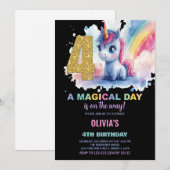 4th Birthday Unicorn誕生日招待状 招待状 (正面/裏面)