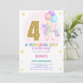 4th Birthday Unicorn誕生日招待状 招待状 (スタンド正面)