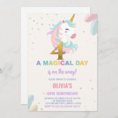 4th Birthday Unicorn誕生日招待状 招待状 (正面/裏面)