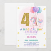 4th Birthday Unicorn誕生日招待状 招待状 (正面/裏面)