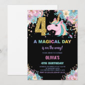 4th Birthday Unicorn誕生日招待状 招待状 (正面/裏面)