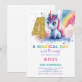4th Birthday Unicorn誕生日招待状 招待状 (正面/裏面)