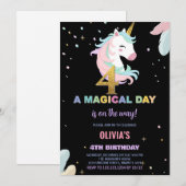 4th Birthday Unicorn誕生日招待状 招待状 (正面/裏面)