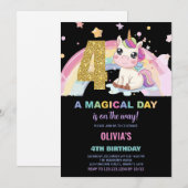 4th Birthday Unicorn誕生日招待状 招待状 (正面/裏面)