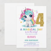 4th Birthday Unicorn誕生日招待状 招待状 (正面/裏面)