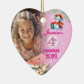 4th Christmas Personalised Girl Photo Heart Gift  セラミックオーナメント (右)