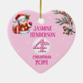 4th Christmas Personalised Girl Photo Heart Gift  セラミックオーナメント (裏面)