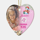 4th Christmas Personalised Girl Photo Heart Gift  セラミックオーナメント (左)