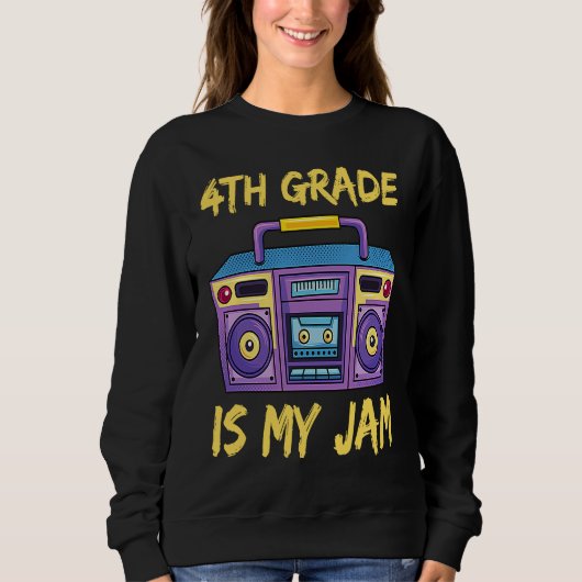 4th Grade Is My Jam School Retro 80s Boombox Stude スウェットシャツ (正面)