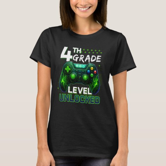 4th Grade Level Unlocked Gamer Boys Kids First Day Tシャツ (正面)