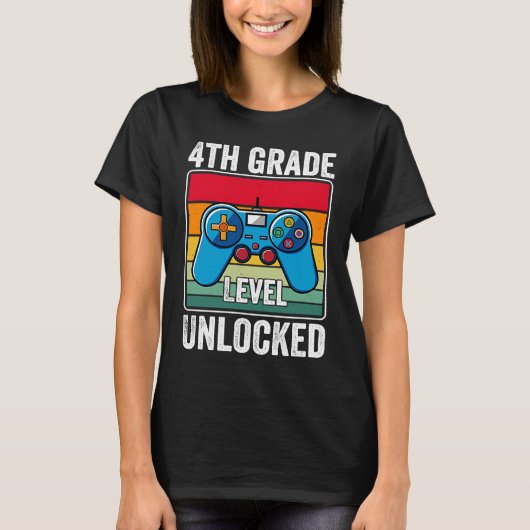 4th Grade Level Unlocked Video Game Back to School Tシャツ (正面)