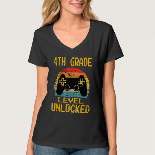 4th Grade Level Unlocked Video Gamer Back To Schoo Tシャツ (正面)