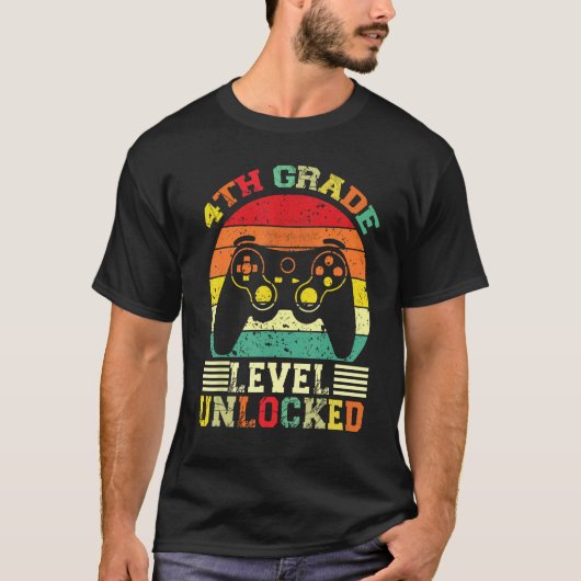 4th Grade Level Unlocked Video Gamer Back to Schoo Tシャツ (正面)