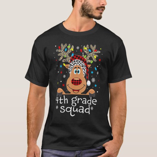 4th Grade Squad Plaid Reindeer Santa Hat Teacher C Tシャツ (正面)