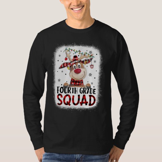 4th Grade Squad Plaid Reindeer Santa Hat Teacher C Tシャツ (正面)