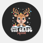 4th Grade Squad Reindeer Christmas Lights Cute Win ラウンドシール (正面)