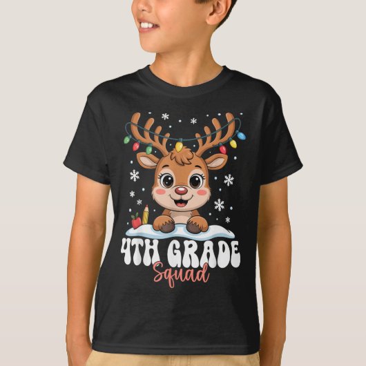 4th Grade Squad Reindeer Christmas Lights Cute Win Tシャツ (正面)