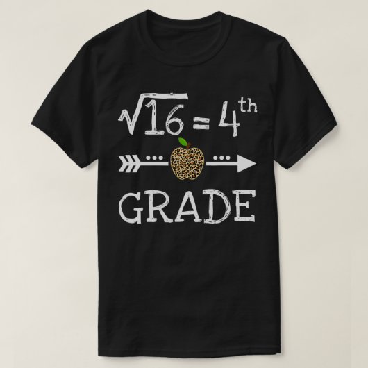 4th Grade Square Root of 16 Math Leopard Back to s Tシャツ (デザイン正面)