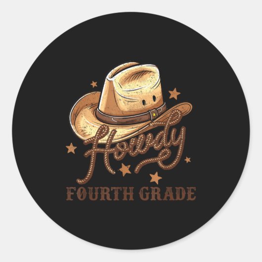 4th Grade Teacher Rodeo Country Western Howdy Four ラウンドシール (正面)