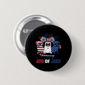 4th July アメリカ国旗 3色 パグ 青 花火 缶バッジ (正面&裏面)