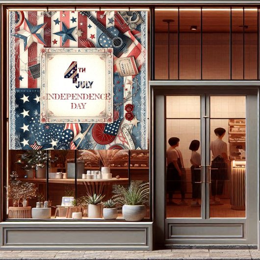 4th July 独立記念日 シャビー シック スター ストライプ ウィンドウサイン
