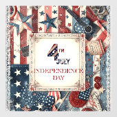 4th July 独立記念日 シャビー シック スター ストライプ ウィンドウサイン (シート)