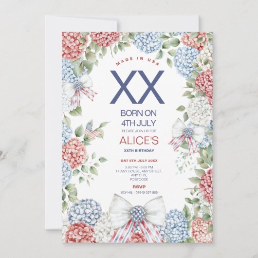 4TH July Birthday Party, Any Age, Red White Blue 招待状 (正面)