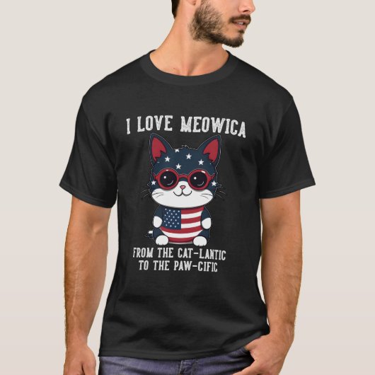 4Th July Cat I Love Meowica Patriotic Cat Tシャツ (正面)