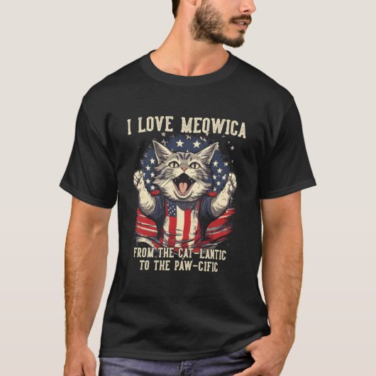 4Th July Cat I Love Meowica Patriotic Happy Cat Tシャツ (正面)