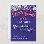 4th July Fireworks BBQ Red White Blue Custom Party 招待状 (正面)
