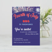 4th July Fireworks BBQ Red White Blue Custom Party 招待状 (スタンド正面)