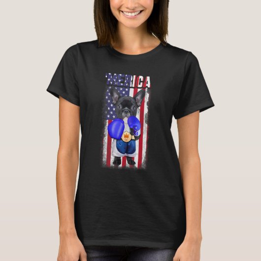 4th July French Bulldog 'merica America Independen Tシャツ (正面)