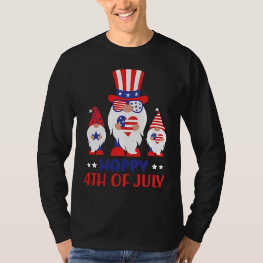 4th July Gnome Happy 4th July US flag Tシャツ (正面)