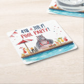 4th July Hippo Bikini in Pool Party  スクエアペーパーコースター (アングル)