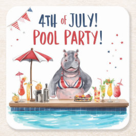 4th July Hippo Bikini in Pool Party  スクエアペーパーコースター
