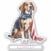 4th July Patriotic Hound Dog Personalized シール (正面)