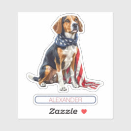 4th July Patriotic Hound Dog Personalized シール