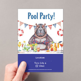 4th July Pool Party with Hippo in Bikini  アクリル招待状