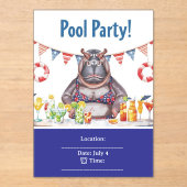 4th July Pool Party with Hippo in Bikini アクリル招待状 (正面)