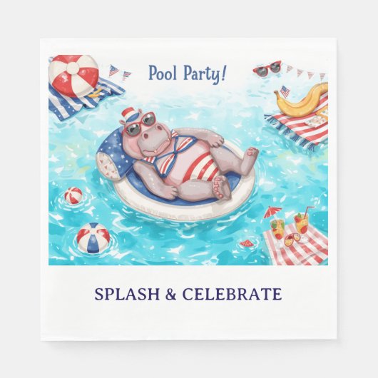 4th July Pool Party with Hippo in Bikini  スタンダードランチョンナプキン (正面)