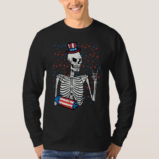 4th July Rocker Skeleton Patriotic Rock Men Boys K Tシャツ (正面)