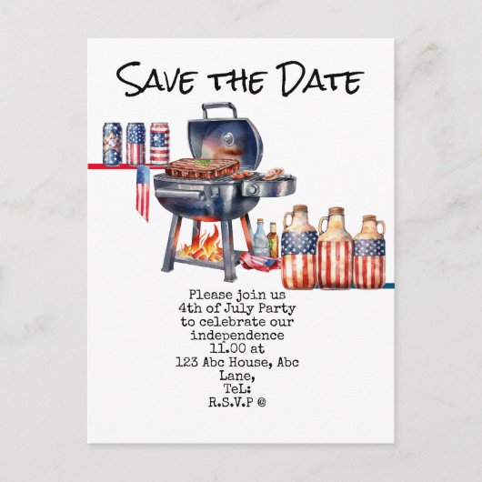 4th July Save the Date Independence Day party ポストカード (正面)