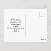  4th July Save the Date  Independence Day party   ポストカード (裏面)