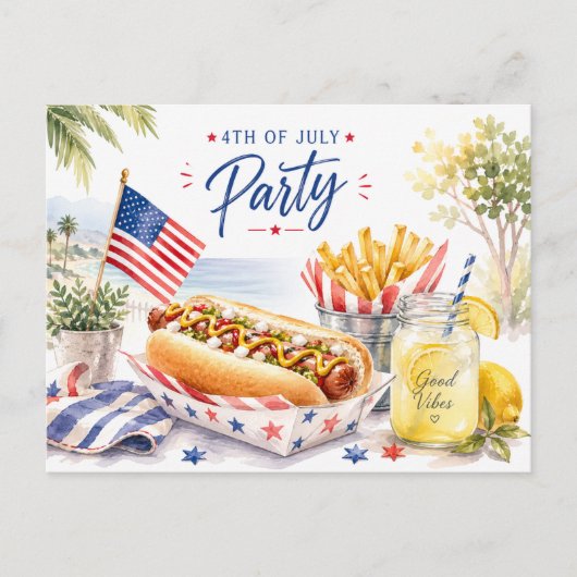  4th July Save the Date  Independence Day party   ポストカード (正面)